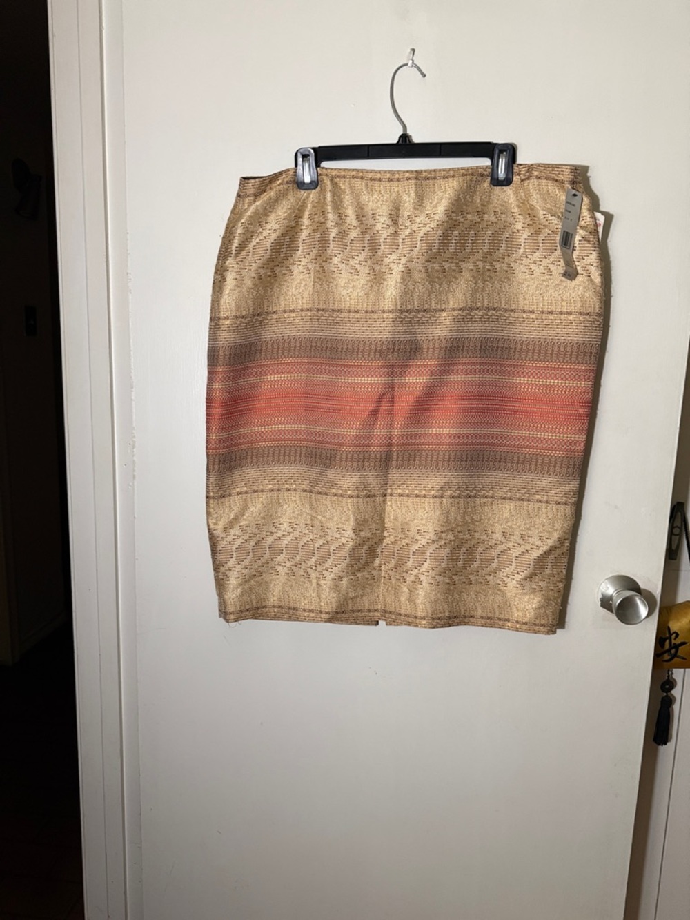 Lafayette 148 New York Gold Pencil Skirt with Coral Stripe